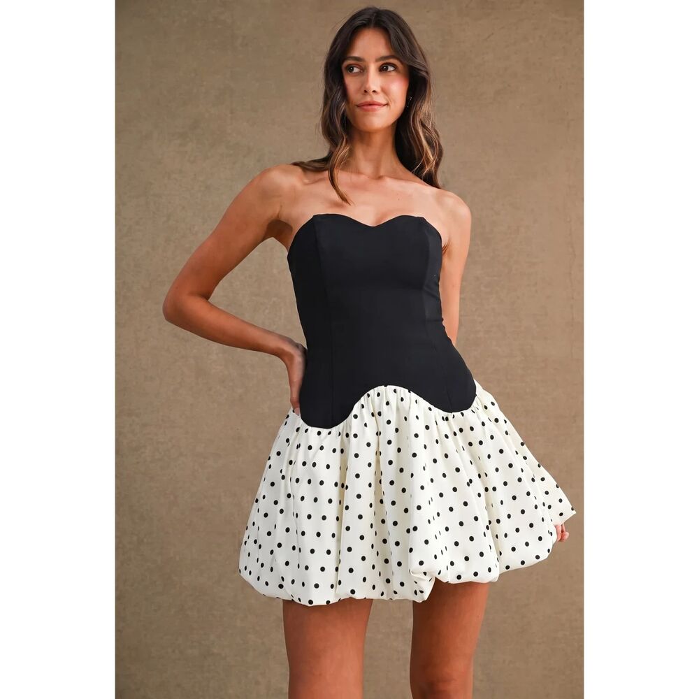 Women's Strapless Polka-Dot Corset Mini Dress - Size Small